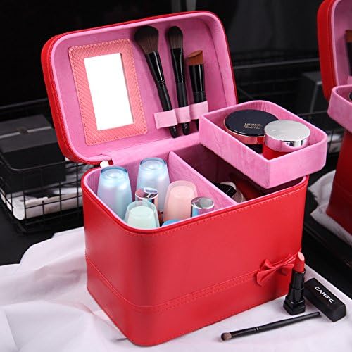 South Korea large capacity compartment hard makeup box portable portable skin care products cosmetic bag containing wash bag,Large red inner box