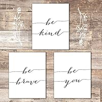 Be Kind Be Brave Be You Art Prints (Set of 3) - Unframed - 8x10 | Inspirational Wall Art