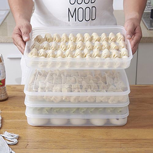 Wandofo Refrigerator Dumplings Storage Box with Lid Plastic Freezer Fridges Space Saver Food Organizer Rack Holder Tray Boxes