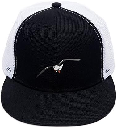 Adjustable Mesh Cap Classic Embroidered Cute Seagull Black/White Trucker Hats for Men