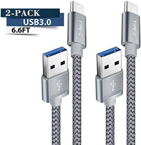 Samsung S8 Charger Cable (6.6FT / 2 Pack), Type C to USB A 3.0 Nylon Braided Fast Charging Cord for Galaxy Note 8 S8 PLus, LG G6 G5 V30 V20, HTC 10 U11, Nintendo Switch & More (Grey)