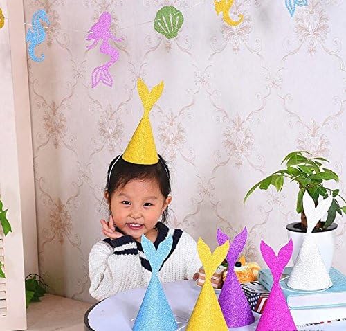 Heylookhere Creative Party Hat Accessories Decal Glitter Headdress Party Decoration Mermaid Tail Design Cap_Golden