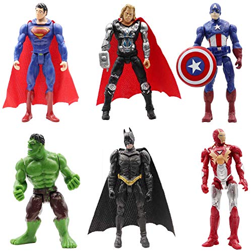 Superhero Avengers Action Figures - 6 Piece Action Figure Set - Batman, Superman, Hulk, Thor, Ironman, Captain America