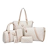 Coofit Totes 6 Pieces Set Women Handbag Cross-Body Pouch Purse Wallets Beige