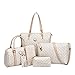 Coofit Totes 6 Pieces Set Women Handbag Cross-Body Pouch Purse Wallets Beige