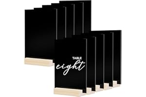 Black Acrylic Sign with Wood Stand-10 Pack 5x7 Inch Blank Acrylic Table Numbers with Wood Base, DIY Acrylic Sign Blank for We