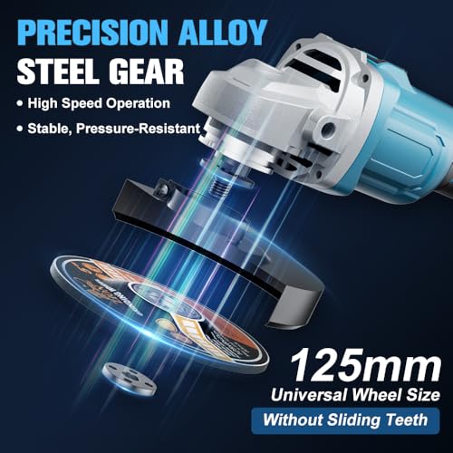 1200 W Battery Angle Grinder for Makita Battery 18 V (without Battery), 125 mm Battery Flex with 4 Speeds, Brushless Professional Angle Grinder with 2 Sanding Discs 2 Cutting Discs for Grinding, Separating