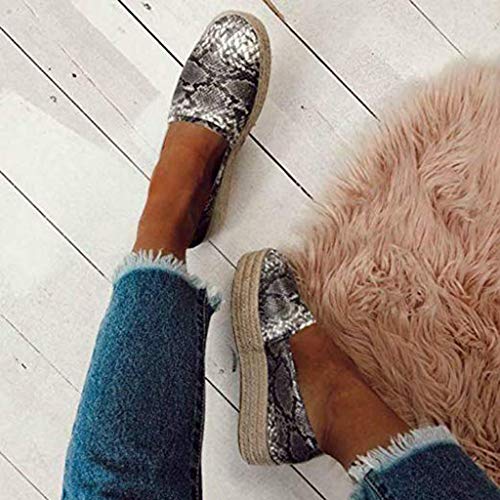 Pumps Platform Espadrille Sneakers for Women:Print Canvas Casual Flats Classic Slip-On Comfortable Shoes White - Thumbnail 3