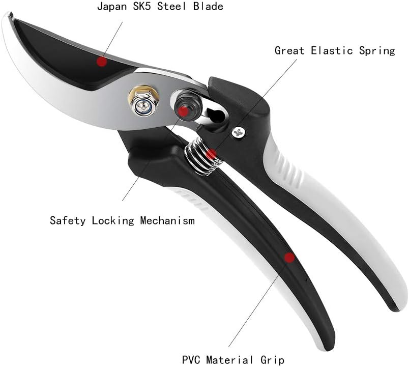 Pruning Shears Tree Trimmers Secateurs Hand Pruner Stainless Steel Blades Professional Garden Clippers Bypass Secateurs with SK-5 Steel Blade and Locking Mechanism for Branches Stems and Flowers - Image 3