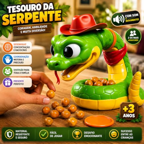 Jogo Tesouro da Serpente Cobra Cowboy Interativo Pega Ouro da Cobra com Som e Movimento Brinquedo Infantil Educativo Jogo de Habilidade e Estratégia para 2 ou Mais Jogadores Acima de 3 Anos
