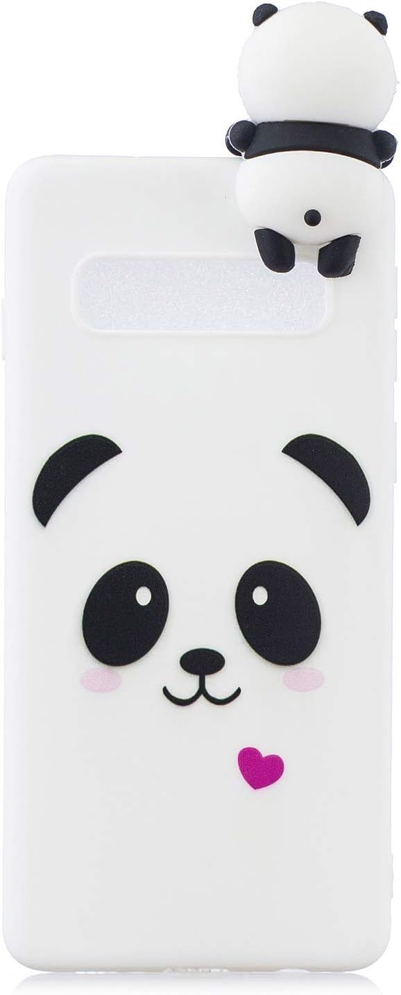 Gostyle Cute 3D Cartoon Panda Case for Samsung Galaxy S10, Colorful Lovely Animal Pattern Soft Silicone Back Cover,Ultra Slim Flexible TPU Bumper Shockproof Cover-White