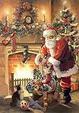 Santa by Fireplace Garden Flag Christmas Tree Stockings Santa Claus 12.5