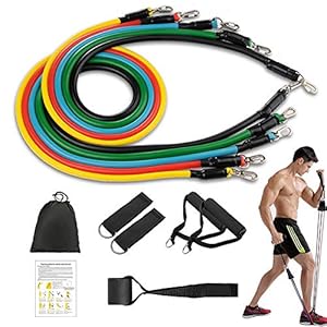 Johiux-11-Pack-Resistance-Bands-Set-Portable-Home-Gym-Accessories-Including-5-Stackable-Exercise-Bands-with-Handles-Perfect-for-Resistance-Training-Physical-Therapy-Home-Workout-Yoga-Pilates Johiux 11 Pack Resistance Bands Set, Portable Home Gym Accessories Including 5 Stackable Exercise Bands with Handles Perfect for Resistance Training, Physical Therapy, Home Workout, Yoga, Pilates