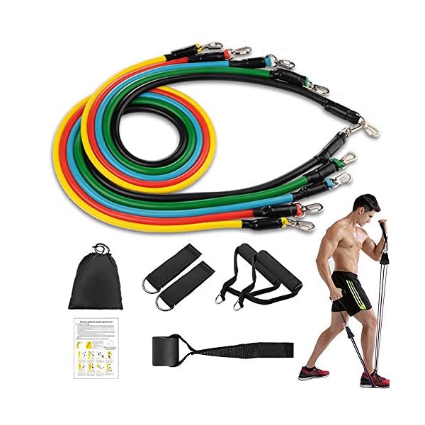 Johiux-11-Pack-Resistance-Bands-Set-Portable-Home-Gym-Accessories-Including-5-Stackable-Exercise-Bands-with-Handles-Perfect-for-Resistance-Training-Physical-Therapy-Home-Workout-Yoga-Pilates Johiux 11 Pack Resistance Bands Set, Portable Home Gym Accessories Including 5 Stackable Exercise Bands with Handles Perfect for Resistance Training, Physical Therapy, Home Workout, Yoga, Pilates