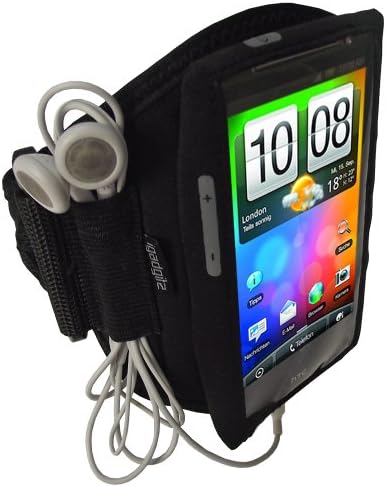 iGadgitz Black Water Resistant Neoprene Sports Gym Jogging Armband for HTC Desire HD Android Smartphone Cell Phone