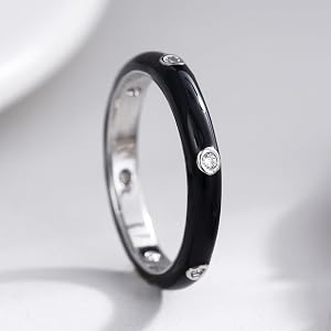 Enamel Stackable Ring with Clear CZ Inlay Daily Ring for Women | Minimalist, Versatile Jewelry, Simple Deisgn, Stackable Desi