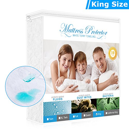 Adoric Life Premium Mattress Protector King Size, 100% Waterproof Mattress Cover with Cotton Terry Surface, Dust Mite Proof, Vinyl-free and Breathable