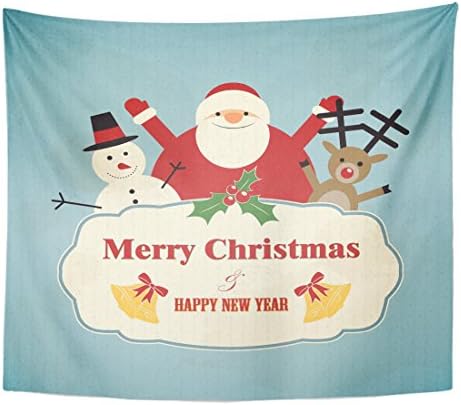 VaryHome Tapestry Blue Character Christmas with Santa Claus Snowman and Deer Retro Green Rudolf Home Decor Wall Hanging for Living Room Bedroom Dorm 50x60 Inches