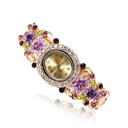Outsta for Girls Gift Present Women Round Full Diamond Bracelet Watch Analog Quartz Movement Wrist Watch (Purple)