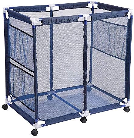 Swimming Pool Mesh Storage Cart Bin Organizer with Rolling Wheels for Towels and Toys 28.2 Lbs. Capacity 35" x 22" x 33" (L x W x H) (Blue)