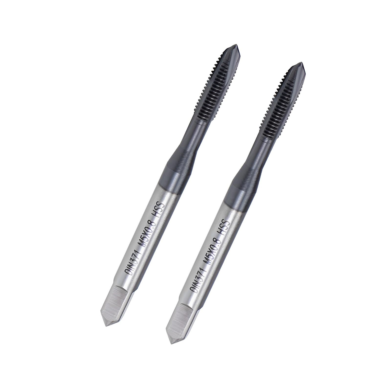 Boxonly Spiral Point Threading Tap M5 x 0.8mm, for Through-Hole Threads, H2 High Speed Steel, TICN Coated Finish, Round Shank with Square End, Metric Drill Thread Screw Taps Tapping Bit 2pcs