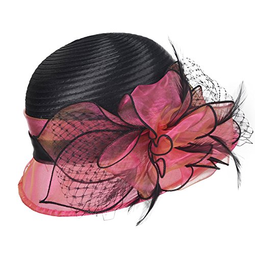 Original One Women's Cloche Bowler Hats KDC1721 for Kentucky Derby Day, Church, Wedding, Tea Party, Ascots (Peach/Black) - Thumbnail 4