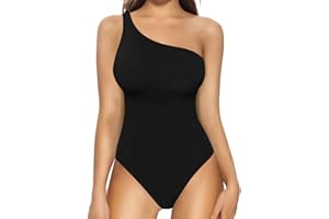 MANGOPOP Women's One Shoulder Off Shoulder Sleeveless Tank Top Bodysuits for Women