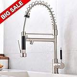 VCCUCINE Modern Commercial High Arch Brushed Nickel Stainless Steel Single Lever Pull Out Sprayer Kitchen Faucet, Two Spout Sprayer Kitchen Sink Faucet
