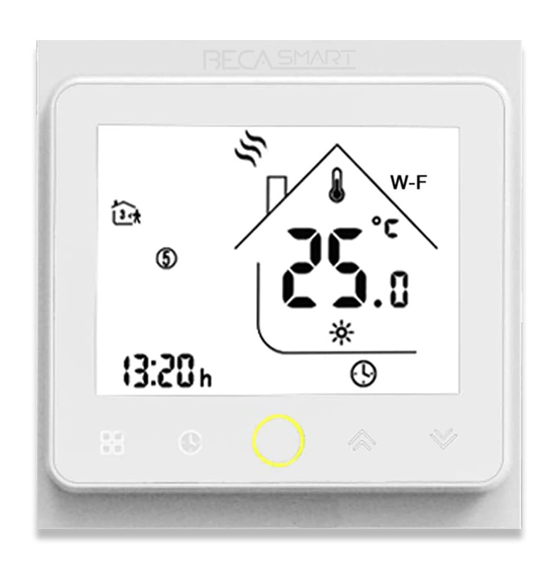 BecaSmart Series 002 5A LCD Touch Screen Water Heating Intelligent Programming Control Thermostat with WiFi Connection (Water Heating,Full White(WiFi))