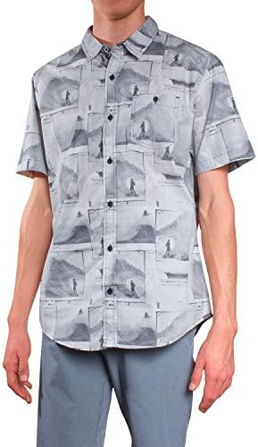 Burnside Mens Hawaiian Short Sleeve Button Down Shirts (Large,Grey)