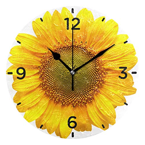 Yellow Sunflower Wall Clock Battery Operated Decorative