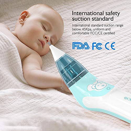 OOCOME Baby Nasal Aspirator-Safe Hygienic Nose Ear Cleaner,Electric Silicone Earwax Removal Tool for Newborns and Infants,Include 2 Sizes of Nose Tip,1 Ear Tip,1 Tweezer,10 Tweezer Tips(FDA Certified)