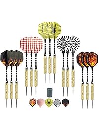 Darts - 15 Pack Steel Tip Darts 18 grams with aluminum shafts and brass barrels include 5 extra dart flights and dart sharpener by VOPEX