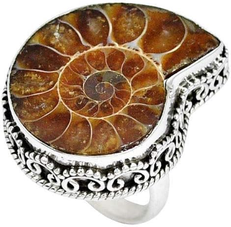 Onzonjewelryshop Khongkwan Vintage Oval Cut Vintage Silver Genuine Ammonite Fossil Gem Woman Rings (9)