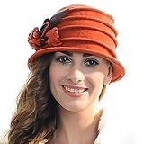 Retro Women Floral Trimmed Wool Blend Cloche Winter Hat