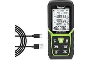 Huepar Laser Distance Meter 393Ft with Li-ion Battery & Electric Angle Sensor, Backlit LCD Laser Measure M/in/Ft with High Ac