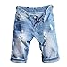 VincentDeep Fashion Men's Casual Light Blue Straight Five Pants Slim Brush Denim Short with Hole