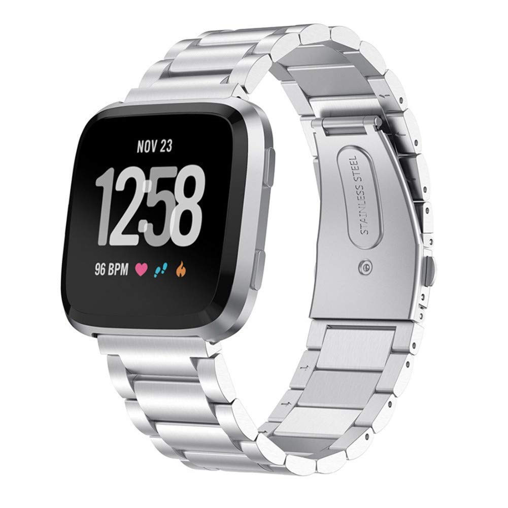 Stainless Steel Metal Strap for Fitbit Versa Smartwatch Accessories - Women & Men, Silver