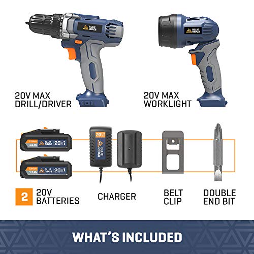 Blue Ridge BR1701U 20V MAX Cordless Drill Driver and Work light combo