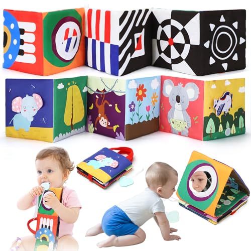 URMYWO Baby Toys 0-6 Months Black and White Sensory Toys Tummy Time Toys Sensory Fold Out Board Baby Books Toy for Newborn 0-3-6-9-12 Months Boys Girls Baby Gifts