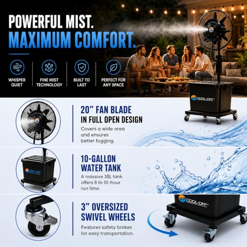 Cool-Off™ 10 Gallon water tank Tropic Breeze Portable Misting Fan with 90 Degree Oscillation (Midnight Black)