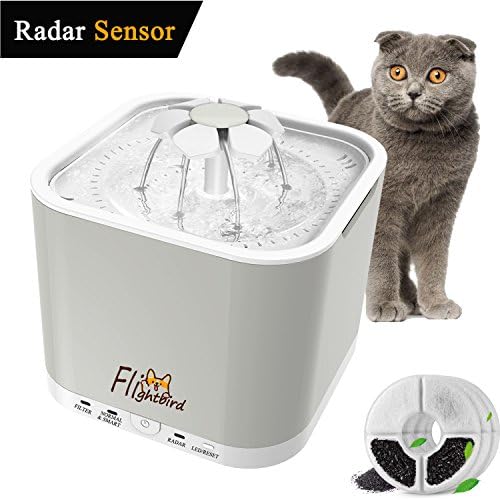 Flightbird 1.5m Radar Sensing Pet Water Fountain, [2018 Newest] 3 Working Modes,2L Auto Super Silent Drinking Water Dispenser Feeder Bowl LED Light & 3 Replacement Filters Cat Dog Bird