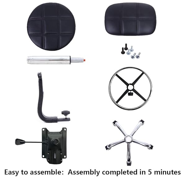 KKTONER SWIVEL ROUND ROLLING STOOL PU LEATHER WITH ADJUSTABLE FOOT REST HEIGHT ADJUSTABLE TASK WORK DRAFTING CHAIR WITH BACK (BLACK)