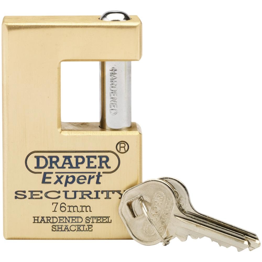 Draper 64202 Expert Quality Close Solid Brass Padlock and 2 Keys with Hardened Steel Shackle 76 Millimeters