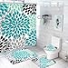 Krelymics 4 Piece Dahlia Pinnata Shower Curtain Sets with Non-Slip Rug, Toilet Lid Cover, Bath Mat and 12 Hooks, Flower Shower Curtain Durable Waterproof Bath Curtain