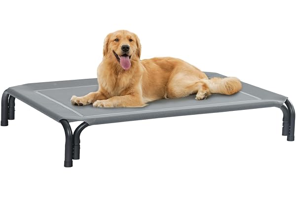 Dopedio Elevated Outdoor Dog Bed, Raised Dog Cot for Large Dogs, Metal Frame with Washable Breathable Mesh, Non-Slip Feet, Gr