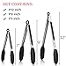 Kitchen Tongs,Ruigo Non Stick Stainless Steel Silicone Tongs, Set of 3-7,9,12 inch,High Heat Resistant Locking Thongs with Rubber Tipped Tongs for Cooking Barbecue Grilling (Black)