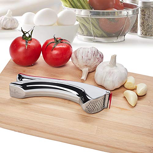 Nurch Garlic Press, Stainless Steel Mincer and Crusher Ginger Press with Garlic Scraper Professional Food Grade, Rust Proof, Easy Squeeze and Clean Red with Ergonomic Comfort Grip