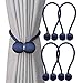 DEZENE Magnetic Curtain Tiebacks,The Most Convenient Drape Tie Backs,Decorative Rope Holdback Holder for Big,Wide or Thick Window Drapries,4 Pack(16 Inch Long),Navy Blue
