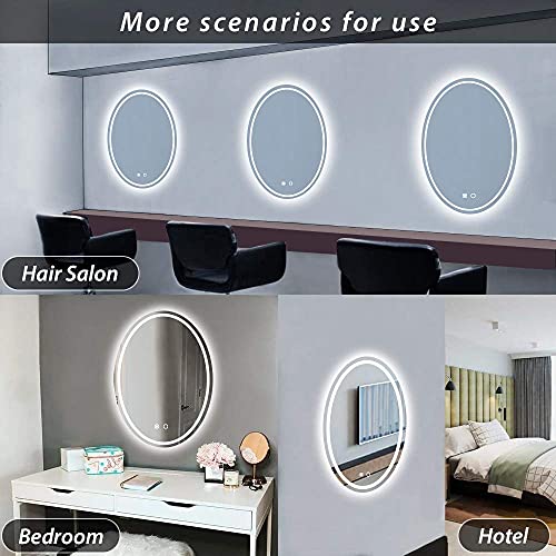 Keonjinn Oval Bathroom LED Mirror 24 x 36 Inch Frontlit and Backlit